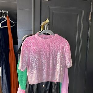 Pink Shimmer/Foil Knit Sweater Cropped